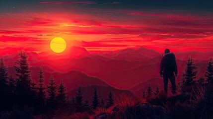 Fototapeta premium Sunset Serenity: A photographer captures the last light of the day