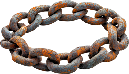 Rusty Chain Link with Textured Surface and Colors Isolated on transparent background