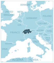 Fototapeta premium Switzerland - blue map with neighboring countries and country names. Vector illustration