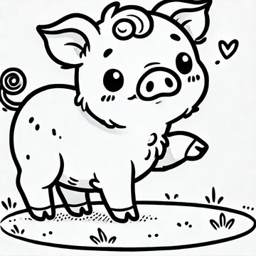 recommend clip art: Black white lineart coloring book, cute animal character. Cute piglet cartoon with smiling face and happy face.