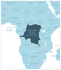 D.R. Congo - blue map with neighboring countries and country names. Vector illustration