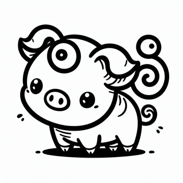recommend clip art: Black white lineart coloring book, cute animal character. Cute piglet cartoon with smiling face and happy face.