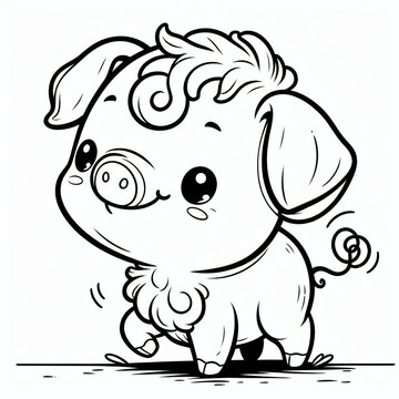 recommend clip art: Black white lineart coloring book, cute animal character. Cute piglet cartoon with smiling face and happy face.
