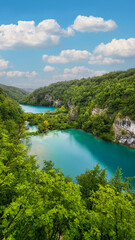 Transparent Turquoise Colored Waters of the Lake Are Having Ripples. Many Small Waterfalls Flowing Into the Lake. Plitvice Lakes, National Park, Croatian Scenery, Waterfall Views, Natural Beauty