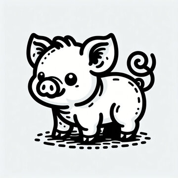 recommend clip art: Black white lineart coloring book, cute animal character. Cute piglet cartoon with smiling face and happy face.