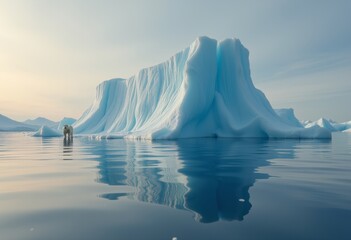 Polar bear near a massive iceberg reflection