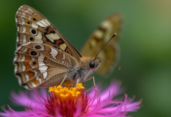 Obraz premium Painted lady butterfly on a vibrant pink flower
