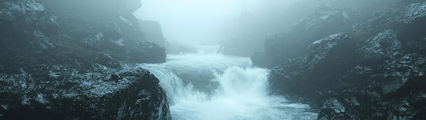 Obraz premium Highland Fog: Mystical Scottish Landscape in Misty Majesty