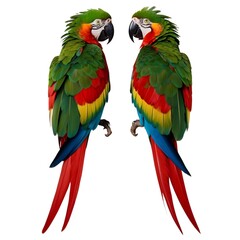 Fototapeta premium Two Colorful Macaws Facing Each Other Against a White Background