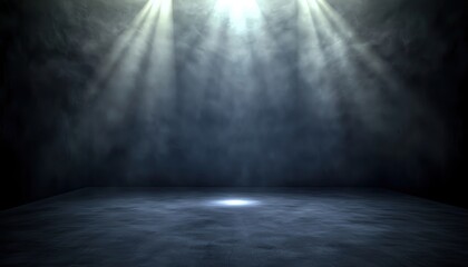 Dark smoke with spotlight on stage concept, Shadowy edges of a stage with dark smoke and a central spotlight