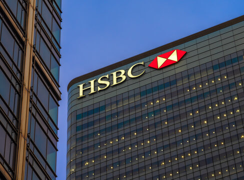 London, United Kingdom - October 27, 2024: HSBC - Hongkong and Shanghai Banking Corporation - is one of the largest banking and financial services organizations in the world.