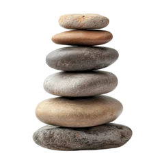 Fototapete Balanced tower of smooth river stones on a pristine white background, showcasing harmony and tranquility in natural forms © Nareena
