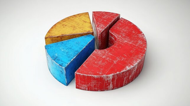 Textured 3D Pie Chart with Red, Yellow, and Blue Segments - Powered by Adobe