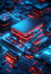 Obraz premium A dark blue neon 3D flow hi-tech design background, perfect for banners or presentations.