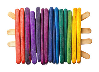 Colorful rainbow popsicle sticks arrangement on artistic display high fidelity creative concept isolated on transparent background png