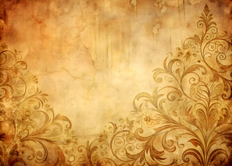 Vintage Floral Design on Aged Paper Background.
