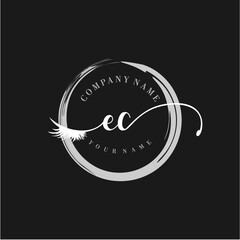 EC Elegant Circular Logo Design with Feather and Calligraphic Text