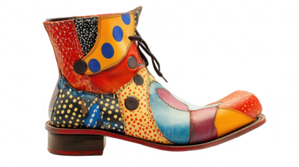 Carnival-Themed Clown Shoes with Bold Patterns - PNG File, Transparent Background, Isolated on White