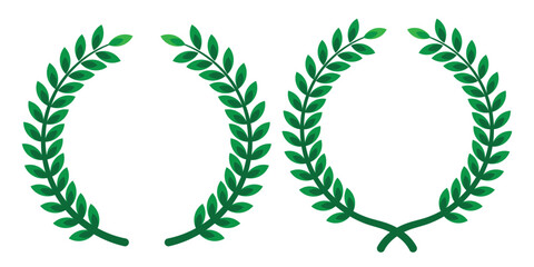 two Laurel wreath green color vector illustration design