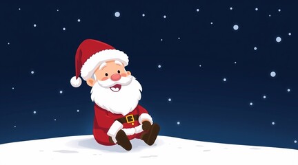 a digital illustration of a cartoon Santa Claus sitting on a snowy ground.
