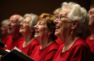 elderly women and men church choir singing in cathedral