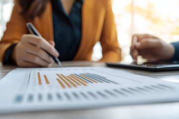 Interest rate cuts concept. Business meeting with charts and analysis on the table.
