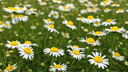 Fototapeta premium Chamomile flowers field A beautiful natural scene