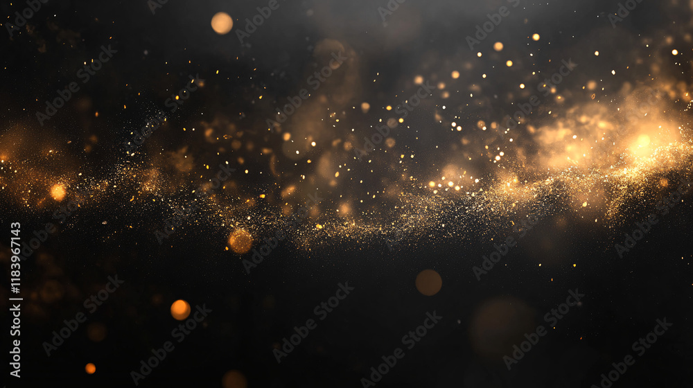 Poster golden bokeh on a black background, creating a subtle luxury effect for technology banner presentati