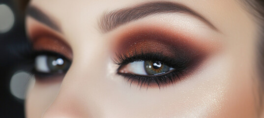 Naklejka premium Close up of woman's eye showing smokey eye makeup technique