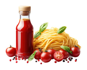 Delicious spaghetti aglio e olio with fresh tomatoes and basil food culinary delight isolated on transparent background png