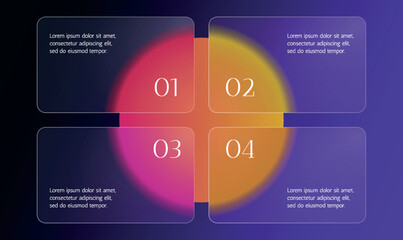 Modern infographic template with glass, gradient bubbles and minimalist design elements. Perfect for presentations, business processes, marketing strategies and data visualization