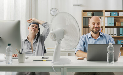 Funny business people in the office during the summer