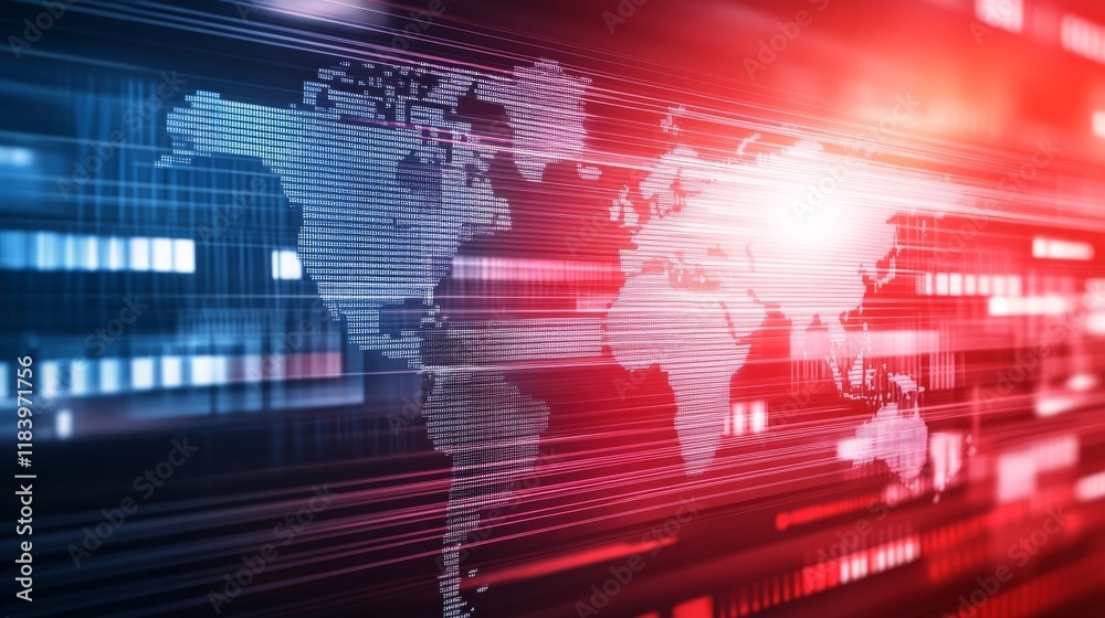 Poster global network data flow: digital world map visualization