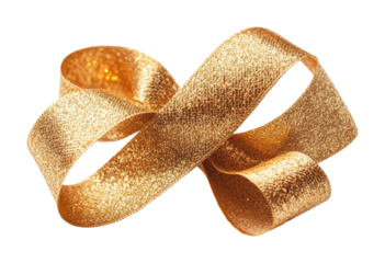 Elegant gold ribbon on graphic design high fidelity minimalist product presentation isolated on transparent background png