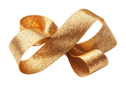 Elegant gold ribbon on graphic design high fidelity minimalist product presentation isolated on transparent background png