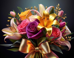 Fototapeta premium A beautiful bouquet of colorful flowers symbolizes empowerment and joy on March 8.