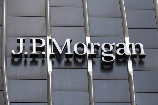 J.P. Morgan logo is seen at its Singapore office