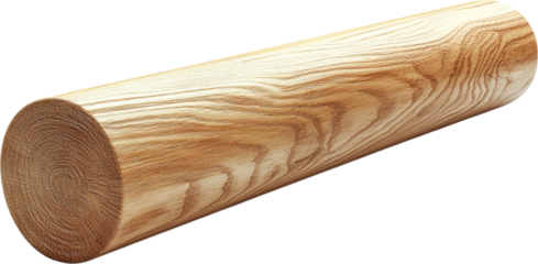 Close-up View of Unfinished Wooden Cylinder Isolated on transparent background