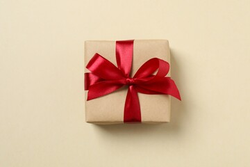 Beautiful gift box on color background