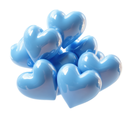 Flying blue hearts icon display digital high fidelity creative environment close-up emotional concept isolated on transparent background png