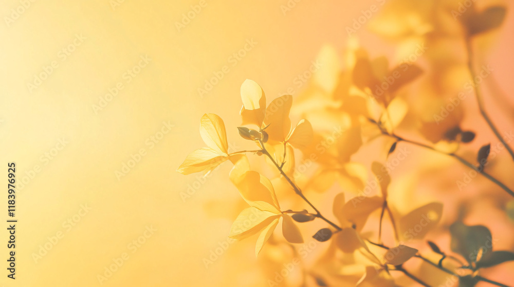 Fototapete a peach and yellow gradient background with a minimalistic soft flower design, providing space for t