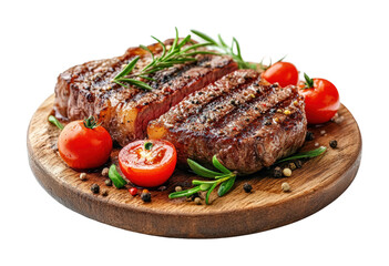 Grilled beef steak with tomatoes kitchen counter food rustic setting close-up culinary delight isolated on transparent background png