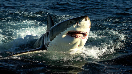 Fototapeta premium Great White Shark: Majestic Predator of the Deep Ocean