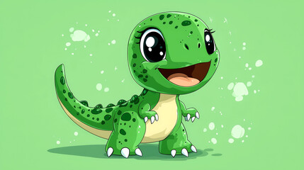 Fototapeta premium Adorable Green Baby Dinosaur Cartoon Illustration