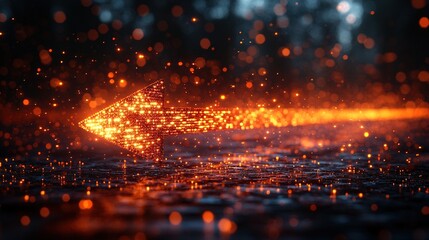 Fototapeta premium Glowing arrow soaring through dark space with bokeh background