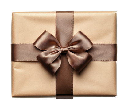Gift wrapped in brown craft paper with ribbon festive occasion product studio setting close-up view holiday concept isolated on transparent background png