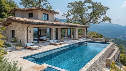 Hillside villa infinity pool, mountain view, luxury rental