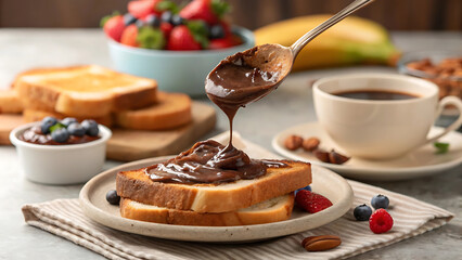 Celebration of world nutella day with delicious spread on toast for breakfast delight.