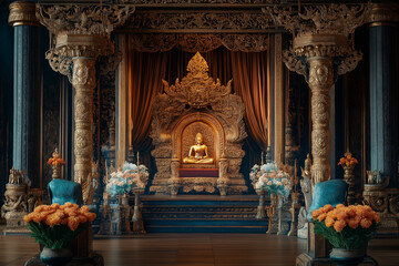 Fototapeta premium Explore Indian heritage with a majestic Maharaja throne adorned with gold and gemstones. 