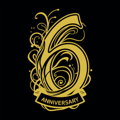 Abstract 6 Years Anniversary Logo with Dynamic Swirls and Flowing Banner